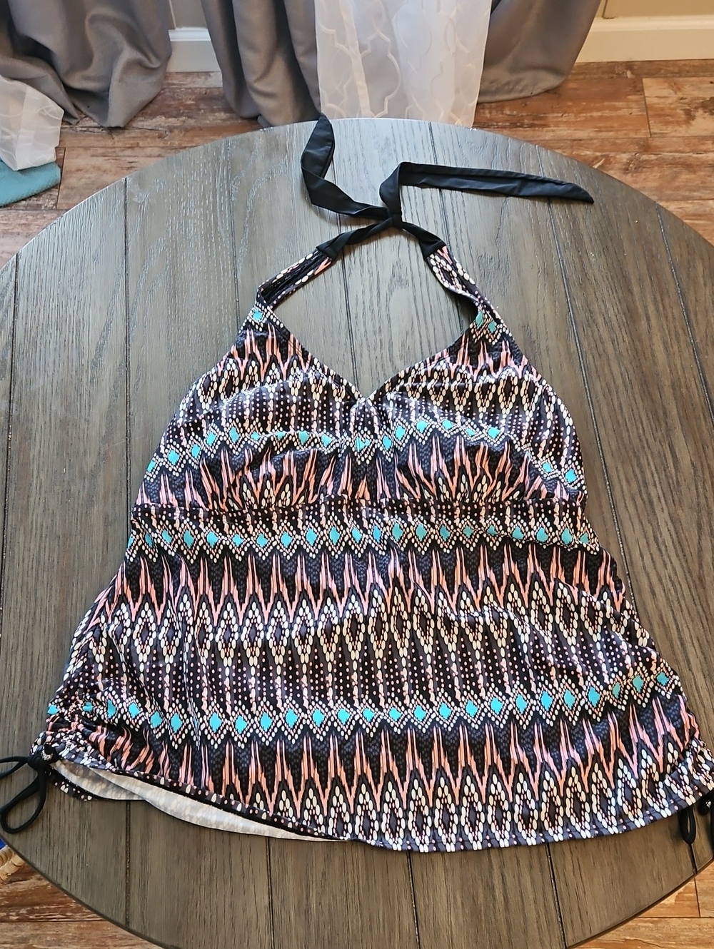 Merona Black Multicolor Geometric Halter Tankini Top